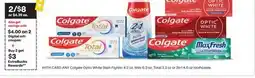CVS ANY Colgate Optic White Stain Fighter 4.2 oz, Total 3.3 oz, 21st 4.6 oz toothpaste offer