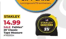 Runnings STANLEY FatMax 25' Classic Tape Measure offer