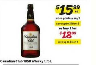 Winn Dixie Canadian Club 1858 Whisky offer