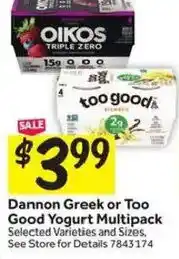 Stop&Shop Dannon Greek or Too Good Yogurt Multipack offer