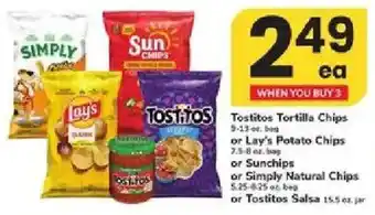 Tostitos Tortilla Chips or Lay's Potato Chips or Sunchips or Simply Natural Chips or Tostitos Salsa