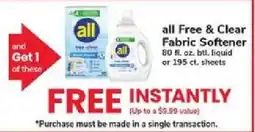 ACME All free & clear fabric softener offer