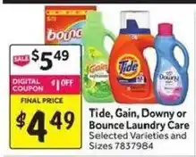Stop&Shop Tide, Gain, Downy or Bounce Laundry Care offer
