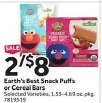 Stop&Shop Earth's Best Snack Puffs or Cereal Bars offer