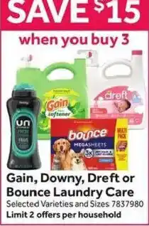 Stop&Shop Gain, Downy, Dreft or Bounce Laundry Care offer