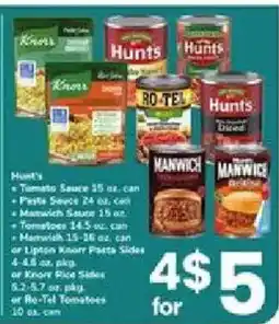 ACME Hunt's Tomato Sauce, Pasta Sauce, or Manwich offer