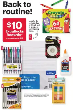 CVS Crayola, BIC, Caliber stationery, Pilot, 3M Post-It, Scotch mailing supplies, tape, Sharpie, Expo, Elmer's, Papermate offer