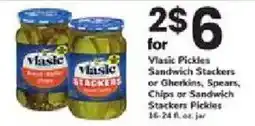 ACME Vlasic Pickles Sandwich Stackers or Gherkins, Spears, Chips or Sandwich Stackers Pickles offer