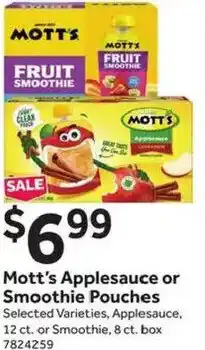 Stop&Shop Mott's Applesauce or Smoothie Pouches offer