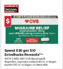CVS CVS brand adult ibuprofen, naproxen sodium or larger, aspirin or larger, or sleep aids offer