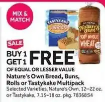 Stop&Shop Nature's Own Bread, Buns, Rolls or Tastykake Multipack offer