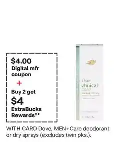 CVS Dove men+care deodorant or dry sprays offer