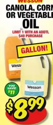 Western Beef WESSON CANOLA, CORN OR VEGETABLE OIL offer