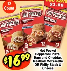 Western Beef Hot Pocket Pepperoni Pizza, Ham and Cheddar, Meatball Mozzarella OR Philly Steak & Cheese offer