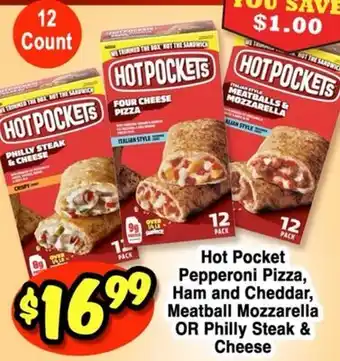 Western Beef Hot Pocket Pepperoni Pizza, Ham and Cheddar, Meatball Mozzarella OR Philly Steak & Cheese offer