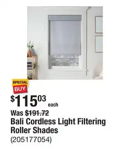 The Home Depot Bali Cordless Light Filtering Roller Shades offer