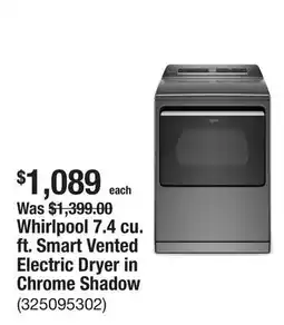 The Home Depot Whirlpool 7.4 cu. ft. Smart Vented Electric Dryer in Chrome Shadow offer