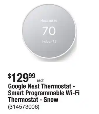 The Home Depot Google Nest Thermostat - Smart Programmable Wi-Fi Thermostat - Snow offer