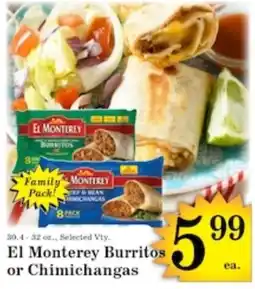 Harvest Foods El Monterey burritos or chimichangas offer