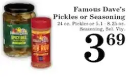 Harvest Foods Famous Dave's Pickles or Seasoning offer