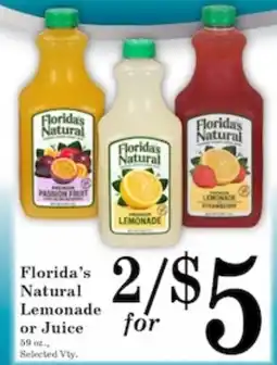 Harvest Foods Florida's Natural Lemonade or Juice offer