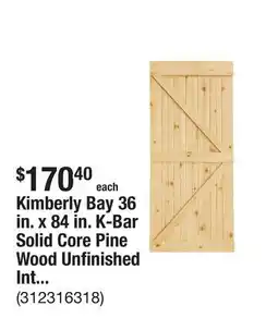 The Home Depot Kimberly Bay 36 in. x 84 in. K-Bar Solid Core Pine Wood Unfinished Interior Barn Door DIY Slab Kit offer