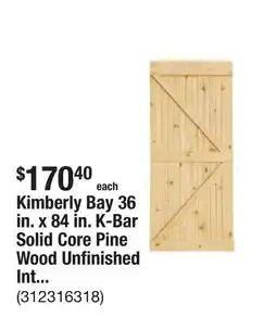 The Home Depot Kimberly Bay 36 in. x 84 in. K-Bar Solid Core Pine Wood Unfinished Interior Barn Door DIY Slab Kit offer
