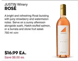 Bristol Farms JUSTIN Winery ROSÉ offer