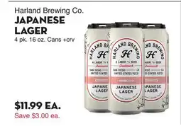 Bristol Farms Harland Brewing Co. JAPANESE LAGER offer