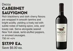 Bristol Farms Decoy CABERNET SAUVIGNON offer