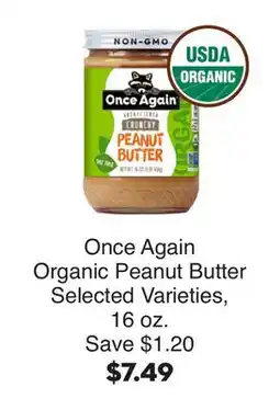 Bristol Farms Once Again Organic Peanut Butter offer