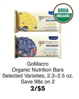 Bristol Farms GoMacro Organic Nutrition Bars offer