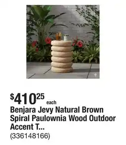 The Home Depot Benjara Jevy Natural Brown Spiral Paulownia Wood Outdoor Accent Table offer