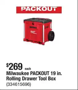 The Home Depot Milwaukee PACKOUT 19 in. Rolling Drawer Tool Box offer
