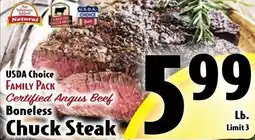 Butera Usda choice family pack certified angus beef boneless chuck steak offer