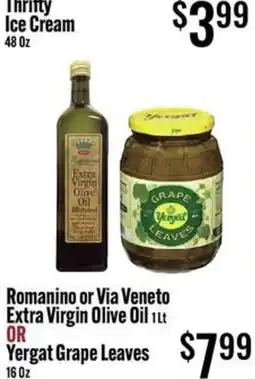 Jons International Romanino or Via Veneto Extra Virgin Olive Oil or Yergat Grape Leaves offer