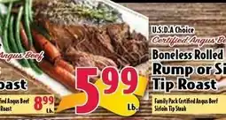 Butera U.S.D.A Choice Certified Angus Beef Boneless Rolled Rump or Sirloin Tip Roast offer