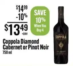 Jons International Coppola Diamond Cabernet or Pinot Noir offer