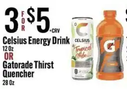 Jons International Celsius Energy Drink or Gatorade Thirst Quencher offer