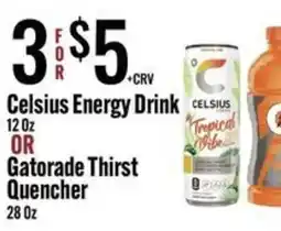 Jons International Celsius Energy Drink or Gatorade Thirst Quencher offer