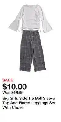 TJ Maxx Big Girls Side Tie Bell Sleeve Top And Flared Leggings Set With Choker offer