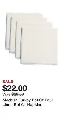 TJ Maxx Made In Turkey Set Of Four Linen Bel Air Napkins offer