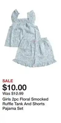 TJ Maxx Girls 2pc Floral Smocked Ruffle Tank And Shorts Pajama Set offer