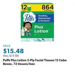 Sam's Club Puffs Plus Lotion 2-Ply Facial Tissues 12 Cube Boxes, 72 tissues/box offer