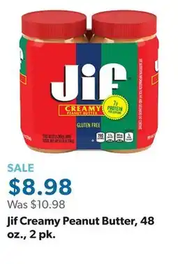 Sam's Club Jif Creamy Peanut Butter, 48 oz., 2 pk offer