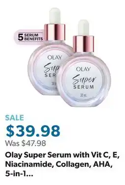 Sam's Club Olay Super Serum with Vit C, E, Niacinamide, Collagen, AHA, 5-in-1 Benefits, 1 fl. oz., 2 pk offer