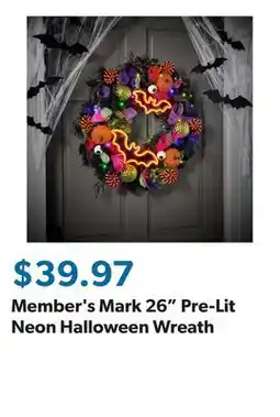 Sam's Club Member's Mark 26 Pre-Lit Neon Halloween Wreath offer