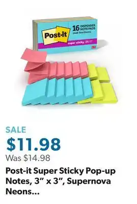 Sam's Club Post-it Super Sticky Pop-up Notes, 3 x 3, Supernova Neons Collection, 16 Pack, 1,440 Total Sheets offer