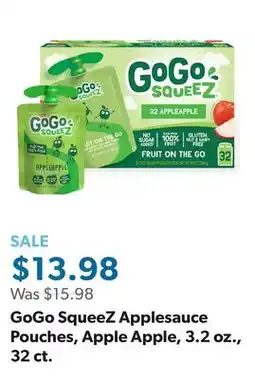 Sam's Club GoGo SqueeZ Applesauce Pouches, Apple Apple, 3.2 oz., 32 ct offer