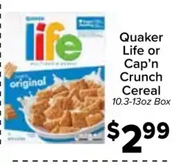 Valu Market Quaker Life or Cap'n Crunch Cereal offer
